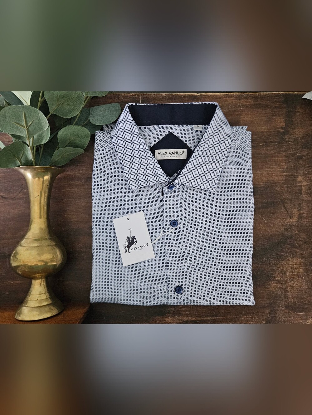 NWT Alex Vando Casual Short Sleeve Classic Fit Micro-geometric Shirt Size M